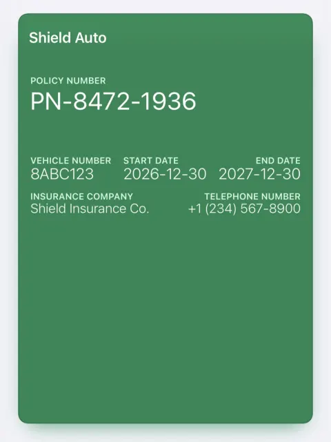 Vehicle Insurance Card